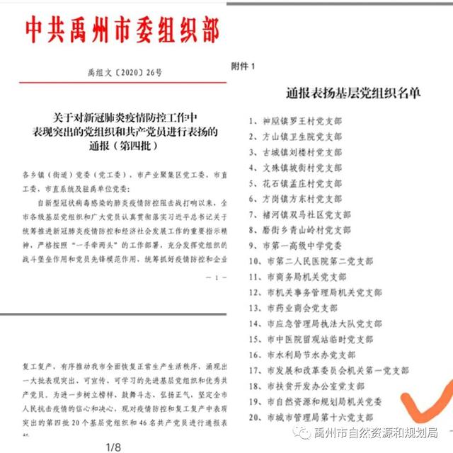 禹州市自然资源和规划局机关党委受到市委组织部通报表扬 禹州市自然资源和规划局机关党委受到市委组织部通报表扬