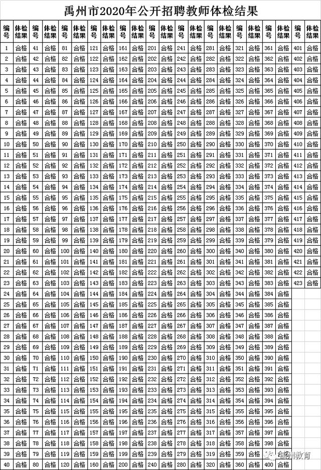 禹州市2020年公开招聘教师体检结果公示 禹州市2020年公开招聘教师体检结果公示