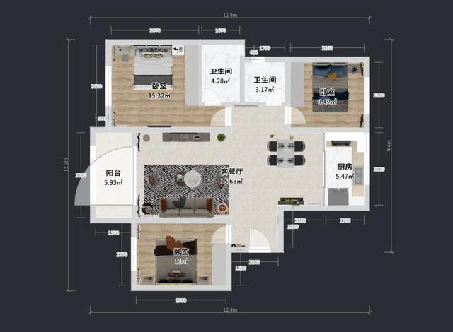 禹州一品装饰瑞贝卡三室两厅装修设计效果图 禹州一品装饰瑞贝卡三室两厅装修设计效果图