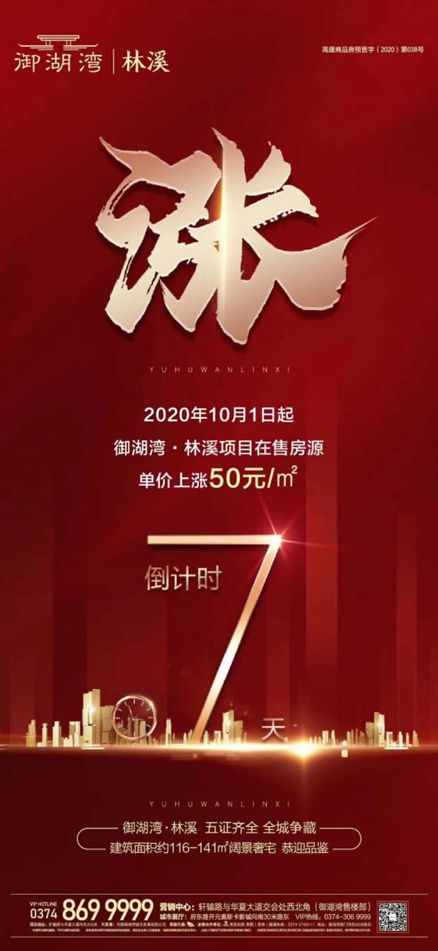 禹州御湖湾林溪2020年10月1日起在售房源单价上涨50元/㎡