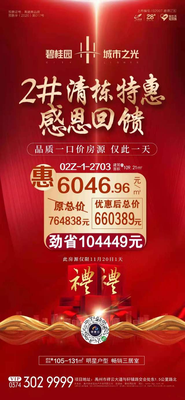 禹州碧桂园城市之光2#清栋特惠 一口价仅此一天