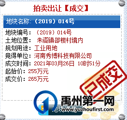 重磅!5宗地块拍出!禹州这些村镇或将有重要规划! 重磅!5宗地块拍出!禹州这些村镇或将有重要规划!