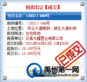 成交价近4.5亿元,禹州房地产市场即将爆发! 成交价近4.5亿元,禹州房地产市场即将爆发!