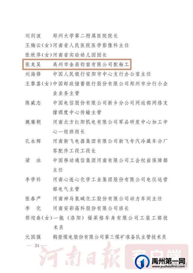 点赞!禹州这些集体和个人荣获国家级、省级五一劳动奖 点赞!禹州这些集体和个人荣获国家级、省级五一劳动奖