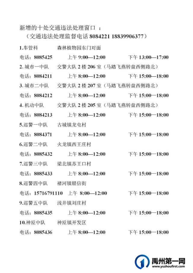 禹州新增十处交通违法处理窗口!地址分别是... 禹州新增十处交通违法处理窗口!地址分别是...