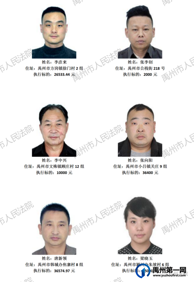 禹州市人民法院公布2021年第五批失信被执行人名单 禹州市人民法院公布2021年第五批失信被执行人名单