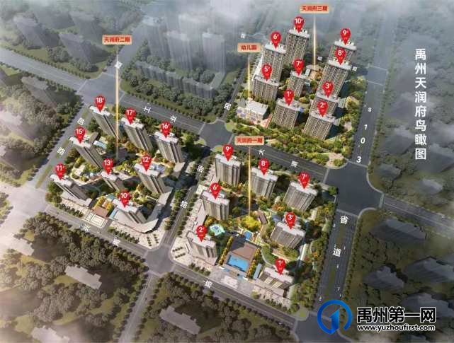 禹州天润府一期二期三期规划鸟瞰图