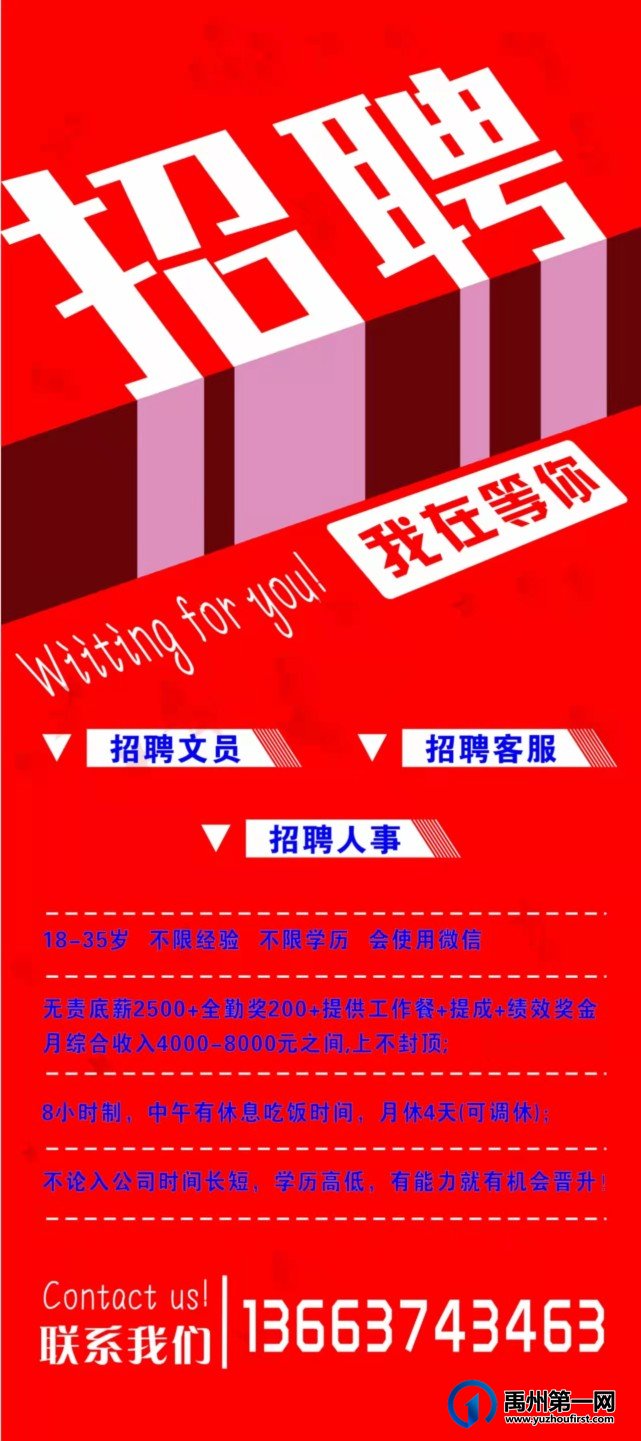 禹州诚聘文员、客服有无经验均可! 禹州诚聘文员、客服有无经验均可!