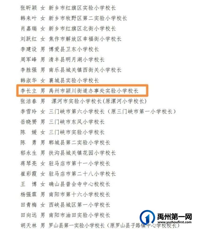 喜讯!禹州市颍川实验小学校长李长立入榜河南省第七批中小学名校长 喜讯!禹州市颍川实验小学校长李长立入榜河南省第七批中小学名校长